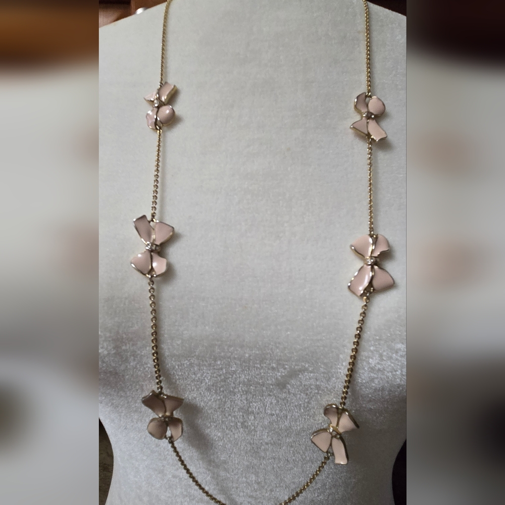 J Crew Pink Enamel Bow Gold-tone Necklace